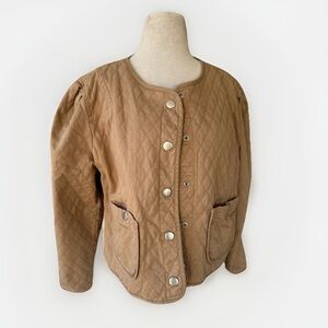 NWT Ophelia Roe Tan Quilted Cropped Cotton Jacket Sz 1X Fits L Snap Front